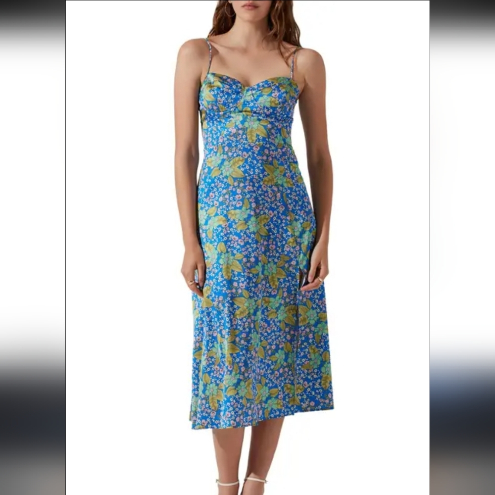 Astr Blue and Yellow Floral Midi Skirt